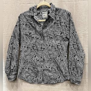 Roper Women's Black and White Paisley Pearl Snap Shirt Size Med
